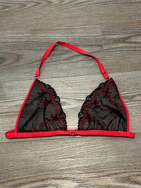 Wicked Weasel Sheer Lace Triangle Bralette in Red and Black M/L